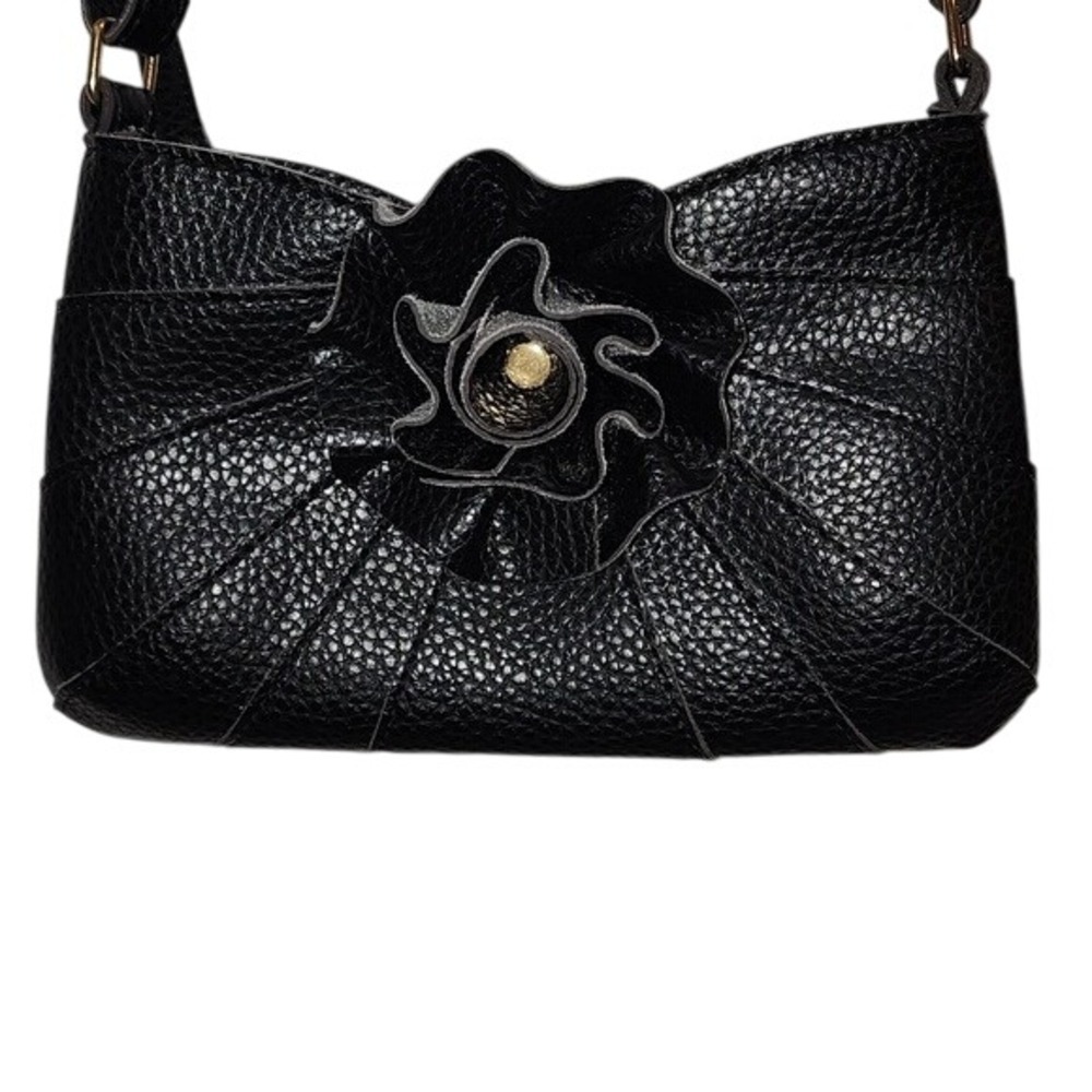 Jazzd Black Leather Flower‎ Accent Shoulder Bag Purse